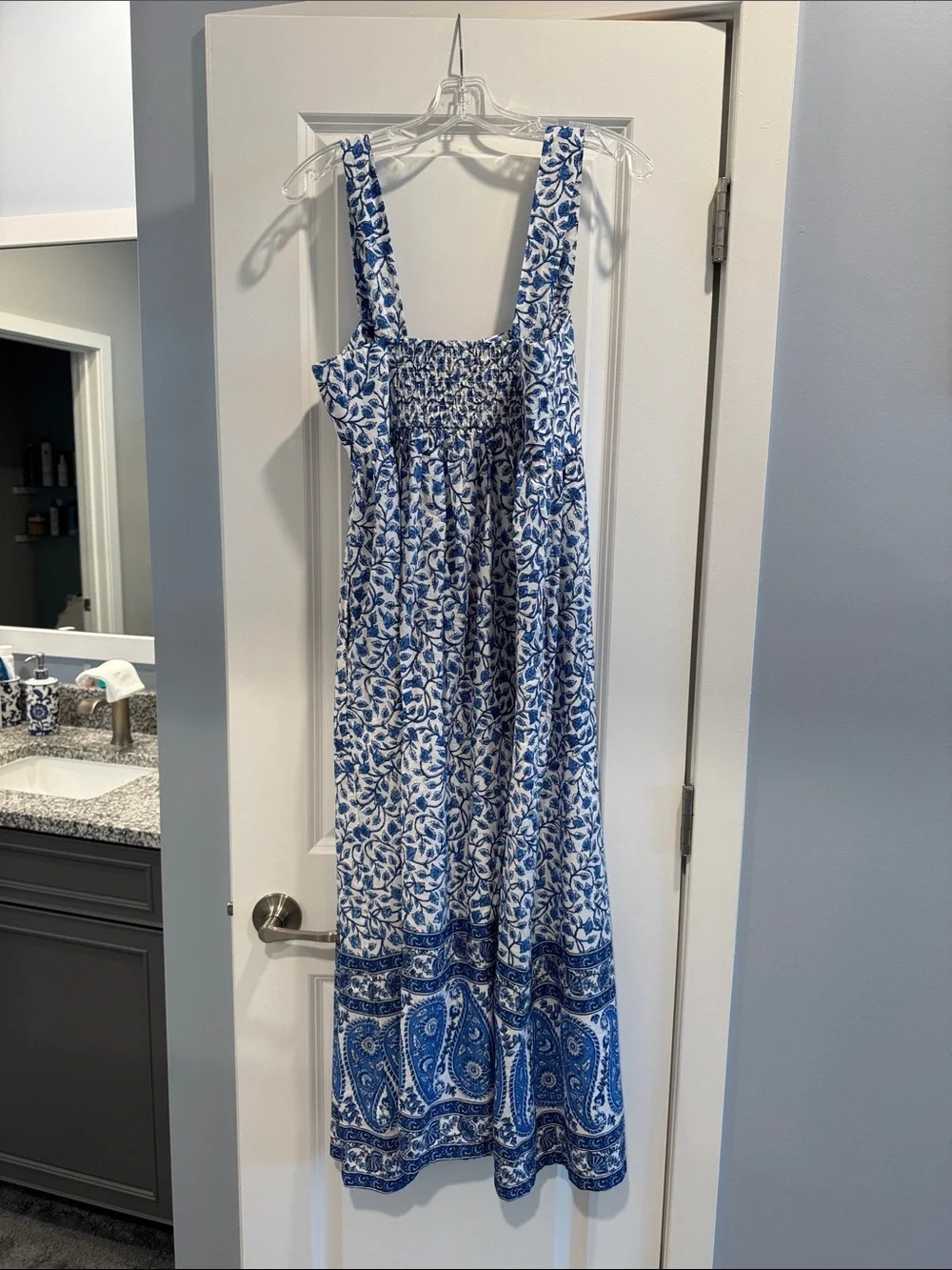 J. Crew Blue and White Floral Maxi Dress Never worn, with pockets!